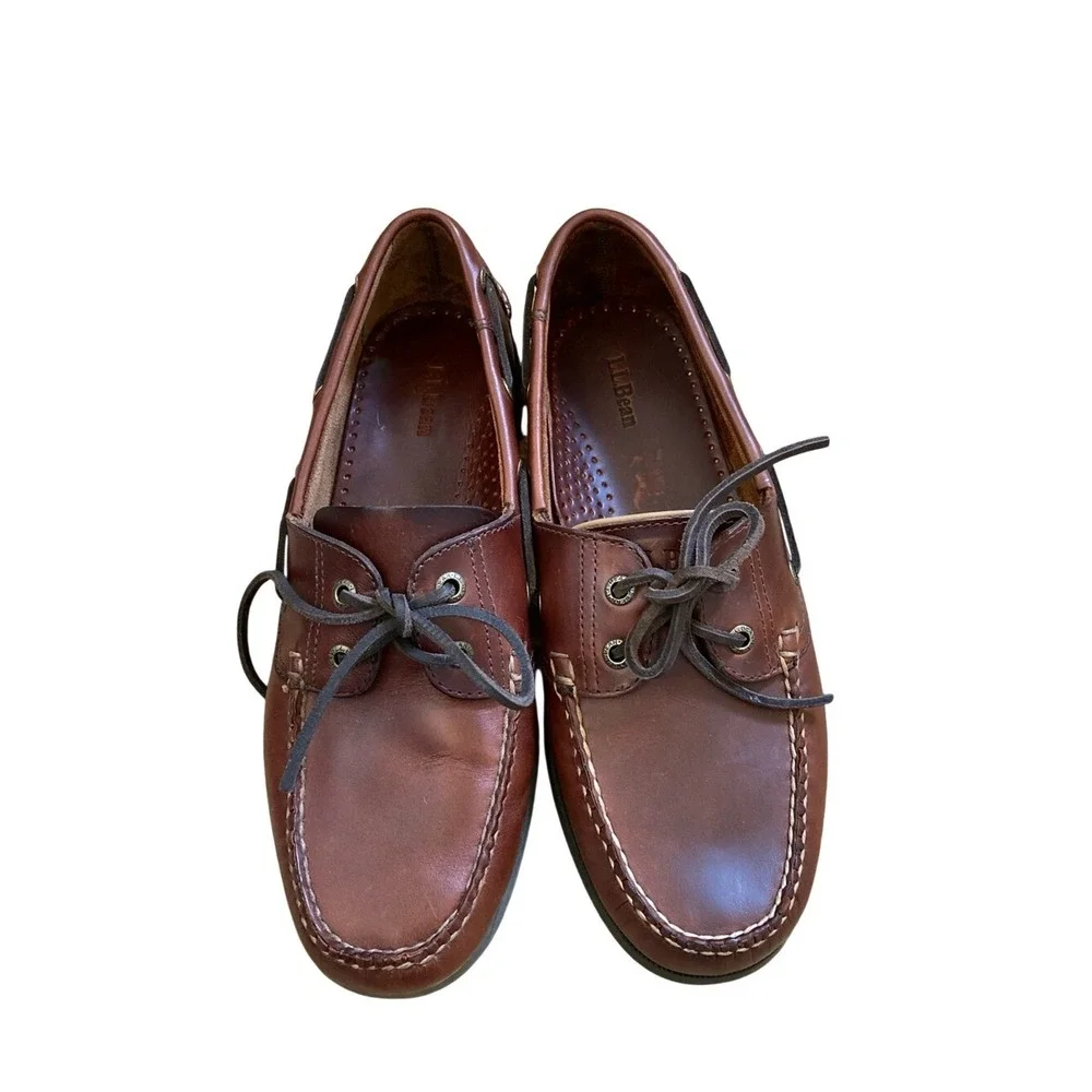 L.L. Bean Men's Chestnut Brown Leather Boat Shoe Size 10.5D Loafers Slip On